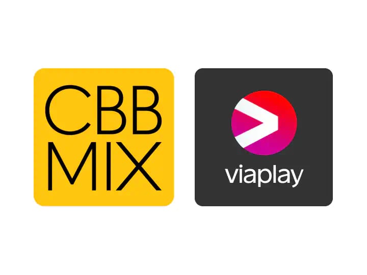 CBB MIX‑ og Viaplay‑logoer placeret side om side på hvid baggrund.