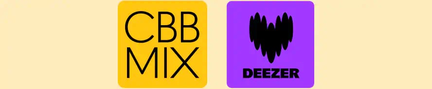 Logoer fra CBB MIX og Deezer vist side om side på enkel baggrund.