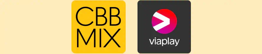 Logoerne for CBB MIX og Viaplay vist side om side på lys baggrund.
