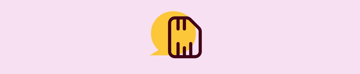 Illustration af et eSIM-symbol i en taleboble på lyserød baggrund – nemt mobilskifte hos CBB.