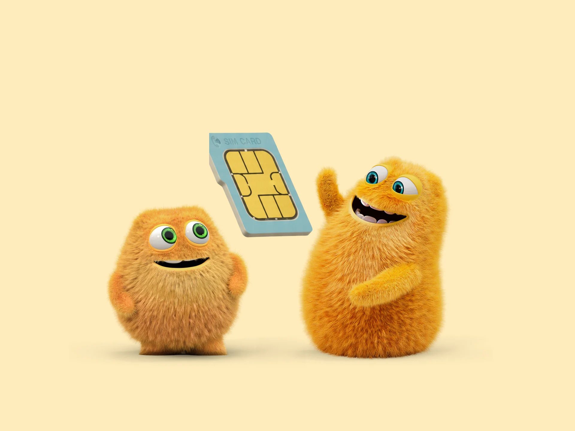 To orange Små Priser står ved siden af et SIM-kort på en lys baggrund.