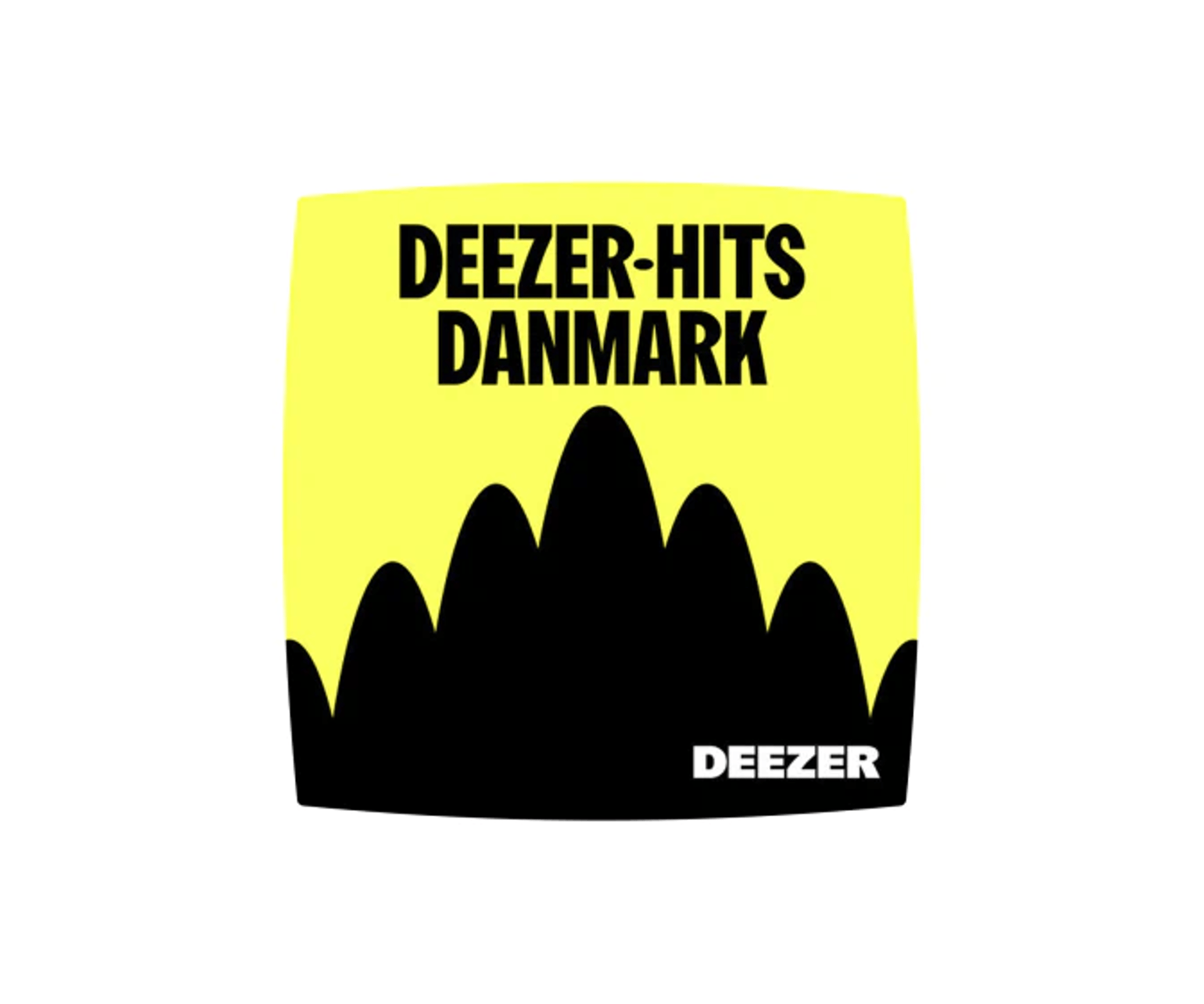 Gul og sort Deezer Hits Danmark-grafik med Deezer-logo nederst.