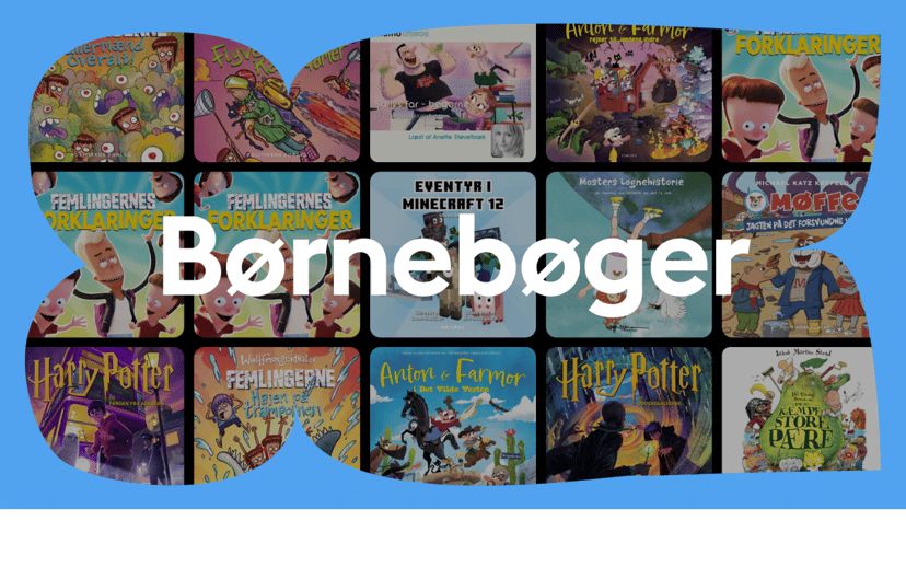 Collage med bogforsider og stor tekst med ordet "Biografier" på en gul baggrund.