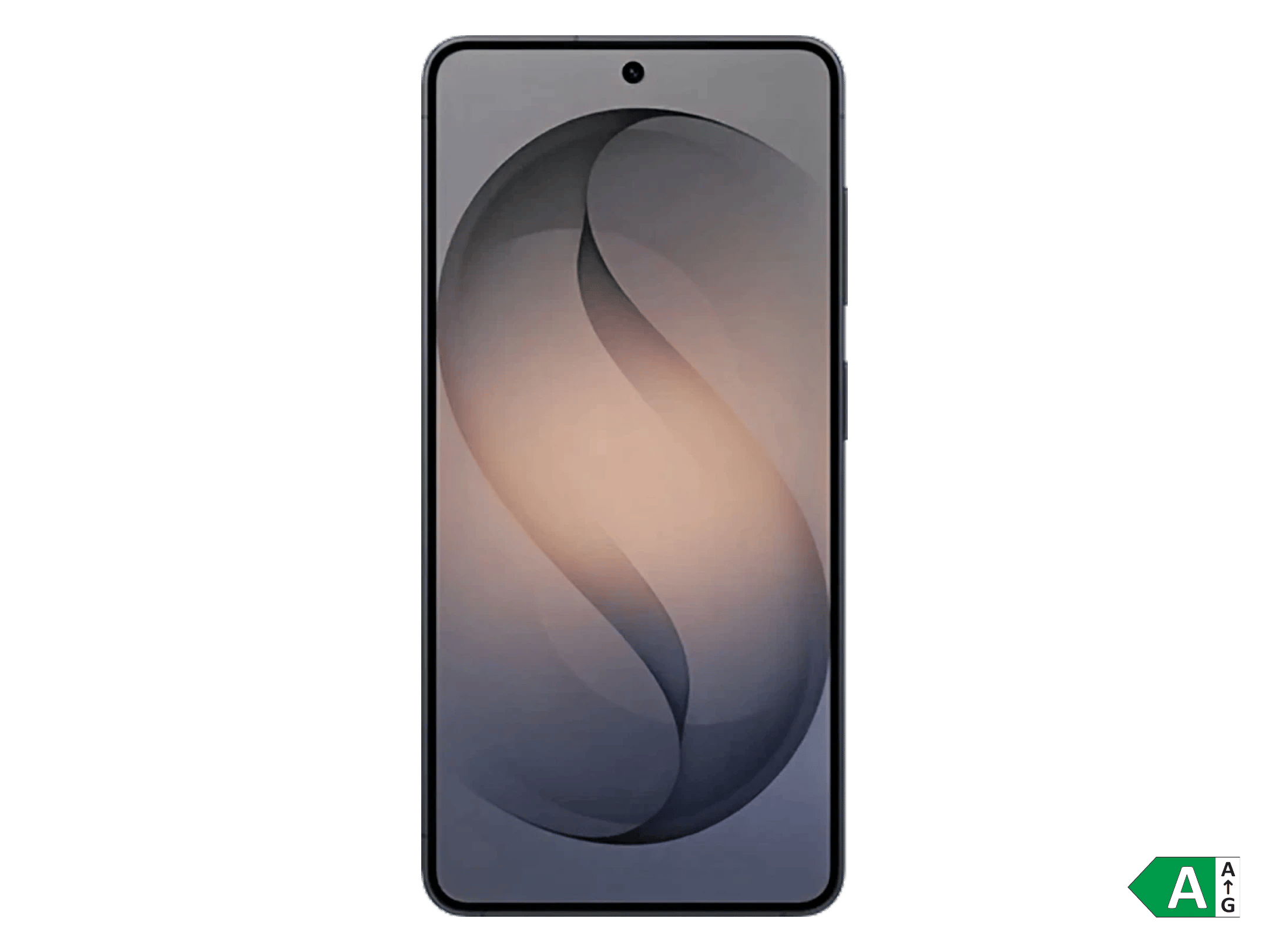 Samsung Galaxy S26 mobiltelefon med gråt frontdesign og abstrakt tapet på skærmen.