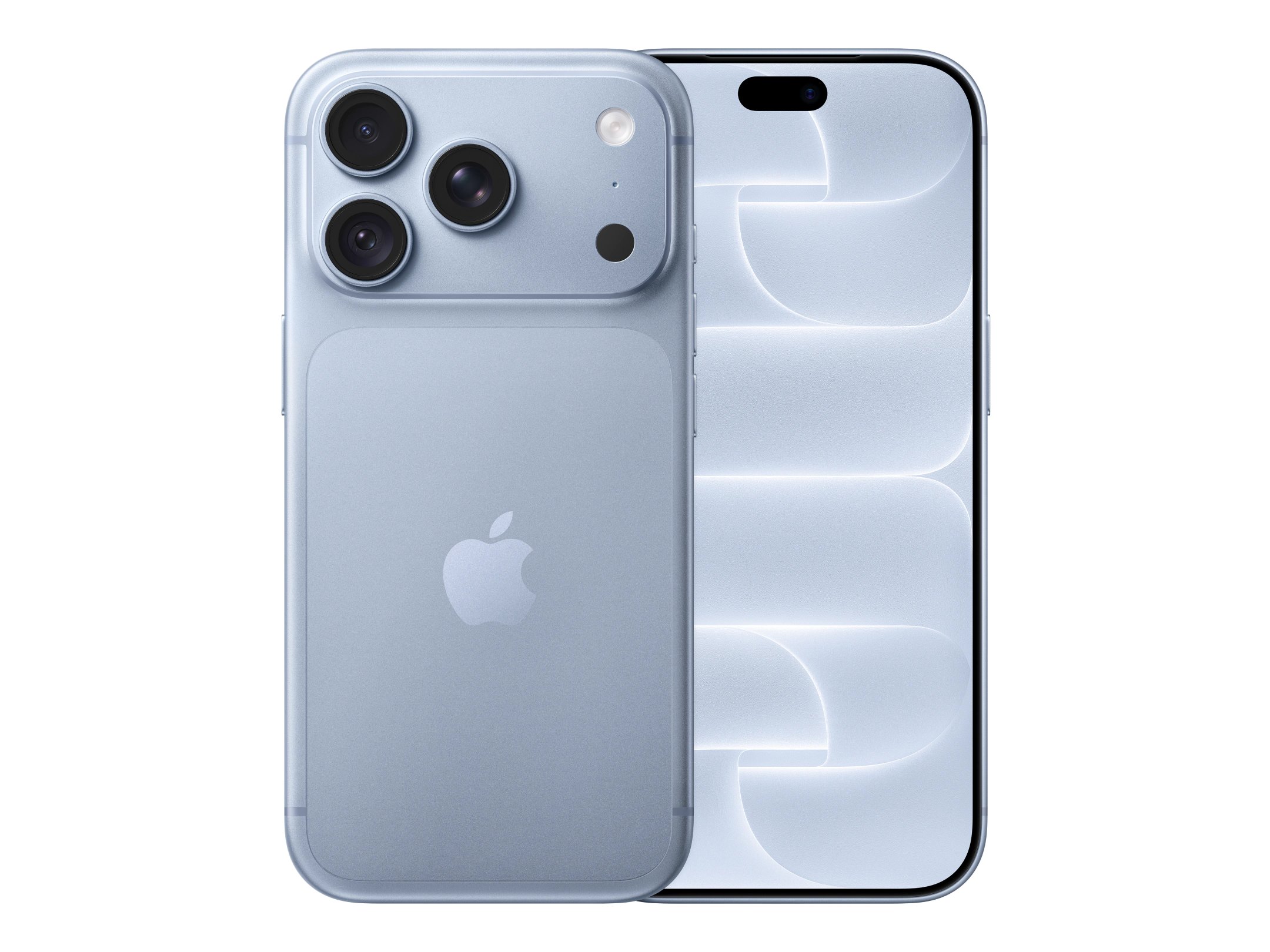 iPhone 18 Pro i lyseblå med større skærm og tre kameraer på bagsiden.