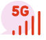 Ikon, der viser et 5G-signalsymbol med stigende bjælker, som repræsenterer øget netværkssignalstyrke, vist i rødlige og orange nuancer.