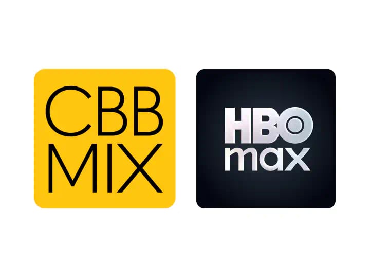 Logoer for CBB MIX og HBO Max placeret side om side på en enkel beige baggrund, der symboliserer samarbejde.