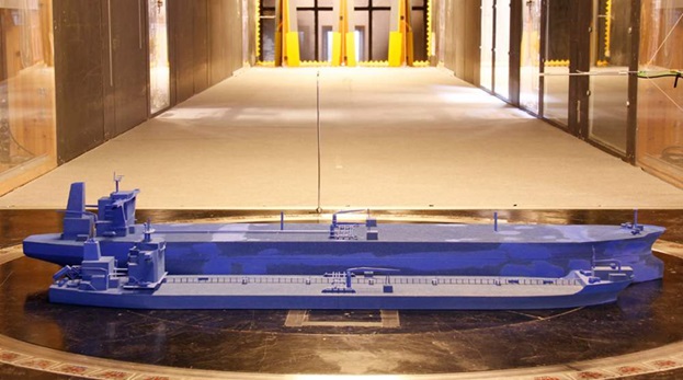 ship by ship transfer, skibsmodel, vindtunnel, wind tunnel testing, aerodynamic tests, aerodynamiske tests,