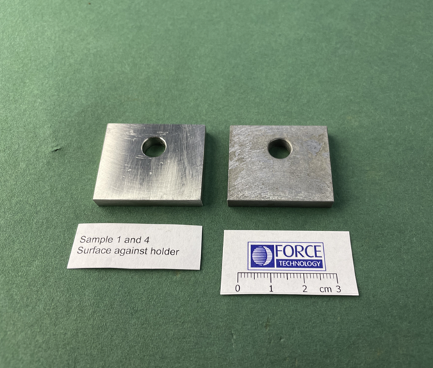 Samples 1 and 4 at FORCE Technology testing facility after cleaning. Exposed to supercritical CO2.