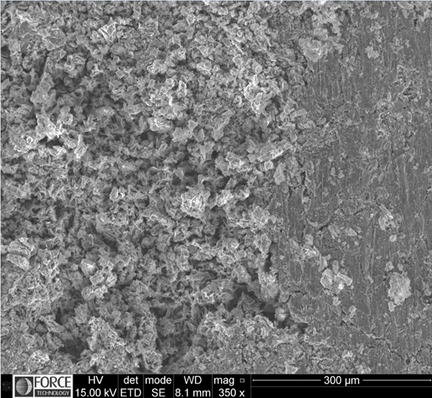 SEM photo of deposit and corrosion